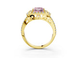 Yellow gold Fancy Pink Princess  Cut Double Halo Diamond Engagement Ring with Pave Band and Four-Prong Setting_44