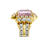 Yellow gold Fancy Pink Princess  Cut Double Halo Diamond Engagement Ring with Pave Band and Four-Prong Setting_46