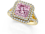 Yellow gold Fancy Pink Princess  Cut Double Halo Split Shank Diamond Ring with Prong Setting_30