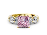 Yellow gold Fancy Pink Princess  Cut Five-Stone Prong Set Diamond Ring with Classic Band_30