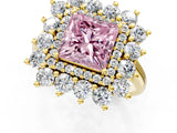 Yellow gold Fancy Pink Princess Cut Halo Cluster Diamond Ring with Pave Band and Four-Prong Setting_13