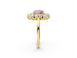 Yellow gold Fancy Pink Princess Cut Halo Cluster Diamond Ring with Pave Band and Four-Prong Setting_14