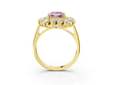 Yellow gold Fancy Pink Princess Cut Halo Cluster Diamond Ring with Pave Band and Four-Prong Setting_15