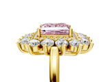 Yellow gold Fancy Pink Princess Cut Halo Cluster Diamond Ring with Pave Band and Four-Prong Setting_17