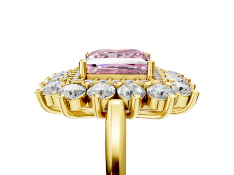 Yellow gold Fancy Pink Princess Cut Halo Cluster Diamond Ring with Pave Band and Four-Prong Setting_17