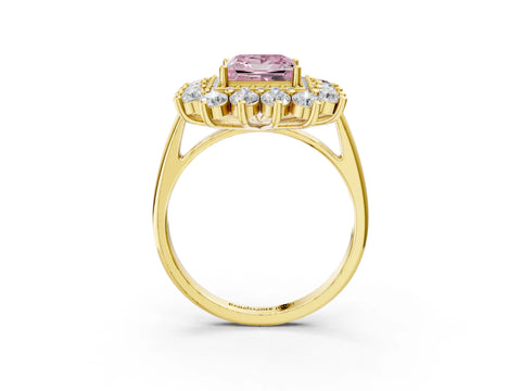 Yellow gold Fancy Pink Princess Cut Halo Cluster Diamond Ring with Pave Band and Four-Prong Setting_3