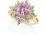Yellow gold Fancy Pink Princess Cut Halo Diamond Cluster Ring with Marquise and Round Stones on a White Gold Band with Prong Setting_1