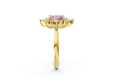 Yellow gold Fancy Pink Princess Cut Halo Diamond Cluster Ring with Marquise and Round Stones on a White Gold Band with Prong Setting_2