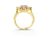 Yellow gold Fancy Pink Princess Cut Halo Diamond Cluster Ring with Marquise and Round Stones on a White Gold Band with Prong Setting_3