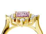 Yellow gold Fancy Pink Princess Cut Halo Diamond Cluster Ring with Marquise and Round Stones on a White Gold Band with Prong Setting_4