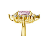 Yellow gold Fancy Pink Princess Cut Halo Diamond Cluster Ring with Marquise and Round Stones on a White Gold Band with Prong Setting_5