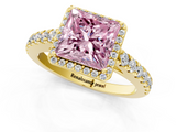 Yellow gold Fancy Pink Princess  Cut Halo Diamond Engagement Ring with Pave Band and Four-Prong Setting_1
