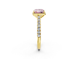 Yellow gold Fancy Pink Princess  Cut Halo Diamond Engagement Ring with Pave Band and Four-Prong Setting_2