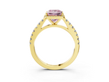 Yellow gold Fancy Pink Princess  Cut Halo Diamond Engagement Ring with Pave Band and Four-Prong Setting_3