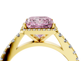 Yellow gold Fancy Pink Princess  Cut Halo Diamond Engagement Ring with Pave Band and Four-Prong Setting_4