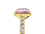 Yellow gold Fancy Pink Princess  Cut Halo Diamond Engagement Ring with Pave Band and Four-Prong Setting_5