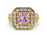 Yellow gold Fancy Pink Princess Cut Halo Diamond Engagement Ring with Pave Split Shank and Four-Prong Setting_12