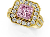 Yellow gold Fancy Pink Princess Cut Halo Diamond Engagement Ring with Pave Split Shank and Four-Prong Setting_13