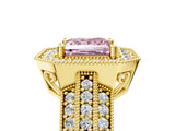 Yellow gold Fancy Pink Princess Cut Halo Diamond Engagement Ring with Pave Split Shank and Four-Prong Setting_17
