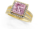 Yellow gold Fancy Pink Princess  Cut Halo Diamond Engagement Ring with Split Shank and Four-Prong Setting_1