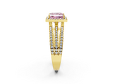 Yellow gold Fancy Pink Princess  Cut Halo Diamond Engagement Ring with Split Shank and Four-Prong Setting_2