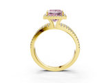 Yellow gold Fancy Pink Princess  Cut Halo Diamond Engagement Ring with Split Shank and Four-Prong Setting_3