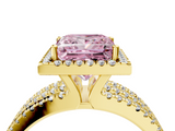 Yellow gold Fancy Pink Princess  Cut Halo Diamond Engagement Ring with Split Shank and Four-Prong Setting_4
