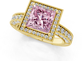 Yellow gold Fancy Pink Princess  Cut Halo Diamond Pave Band Ring with Four-Prong Setting_1