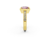 Yellow gold Fancy Pink Princess  Cut Halo Diamond Pave Band Ring with Four-Prong Setting_2