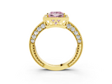 Yellow gold Fancy Pink Princess  Cut Halo Diamond Pave Band Ring with Four-Prong Setting_3