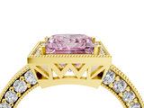 Yellow gold Fancy Pink Princess  Cut Halo Diamond Pave Band Ring with Four-Prong Setting_4