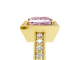 Yellow gold Fancy Pink Princess  Cut Halo Diamond Pave Band Ring with Four-Prong Setting_5