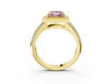 Yellow gold Fancy Pink Princess  Cut Halo Diamond Pave Band with Four-Prong Setting_3