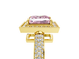 Yellow gold Fancy Pink Princess  Cut Halo Diamond Pave Band with Four-Prong Setting_5