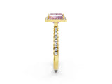 Yellow gold Fancy Pink Princess Cut Halo Diamond Pave Band with Prong Setting_2