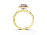 Yellow gold Fancy Pink Princess Cut Halo Diamond Pave Band with Prong Setting_3