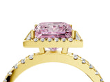 Yellow gold Fancy Pink Princess Cut Halo Diamond Pave Band with Prong Setting_4