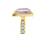 Yellow gold Fancy Pink Princess Cut Halo Diamond Pave Band with Prong Setting_5