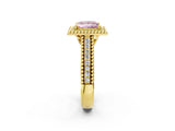 Yellow gold Fancy Pink Princess Cut Halo Diamond Ring with Beaded Split Shank and Four-Prong Setting_2