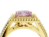 Yellow gold Fancy Pink Princess Cut Halo Diamond Ring with Beaded Split Shank and Four-Prong Setting_4