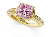 Yellow gold Fancy Pink Princess  Cut Halo Diamond Ring with Channel Set Band and Four-Prong Setting_30