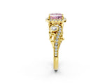 Yellow gold Fancy Pink Princess Cut Halo Diamond Ring with Milgrain and Bezel Accents on a Split Shank Band_14