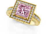 Yellow gold Fancy Pink Princess  Cut Halo Diamond Ring with Pavé Band and Four-Prong Setting_30