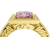 Yellow gold Fancy Pink Princess  Cut Halo Diamond Ring with Pavé Band and Four-Prong Setting_33