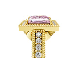 Yellow gold Fancy Pink Princess  Cut Halo Diamond Ring with Pavé Band and Four-Prong Setting_34