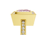 Yellow gold Fancy Pink Princess  Cut Halo Diamond Ring with Pavé Band and Milgrain Prong Setting_37