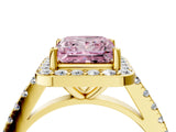 Yellow gold Fancy Pink Princess Cut Halo Diamond Ring with Pavé Band and Three-Prong Setting_4