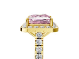 Yellow gold Fancy Pink Princess Cut Halo Diamond Ring with Pavé Band and Three-Prong Setting_5
