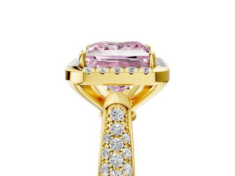 Yellow gold Fancy Pink Princess Cut Halo Diamond Ring with Pavé Band_5