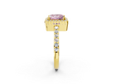Yellow gold Fancy Pink Princess  Cut Halo Diamond Ring with Pave Band and Four-Prong Setting_2